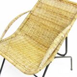 Pair Of 1950s French "Gazelle" Chairs In Rattan Wicker & Tubular Steel