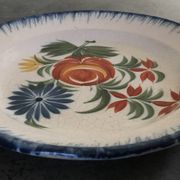 Old plate in auvillar earthenware, floral painting decoration, 19th century