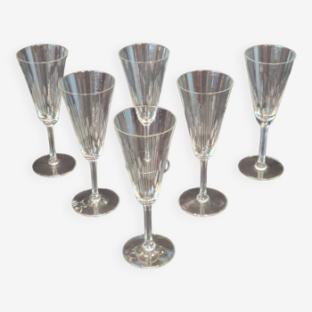 6 old cut crystal champagne flutes