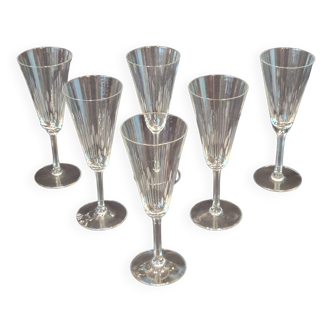 6 old cut crystal champagne flutes