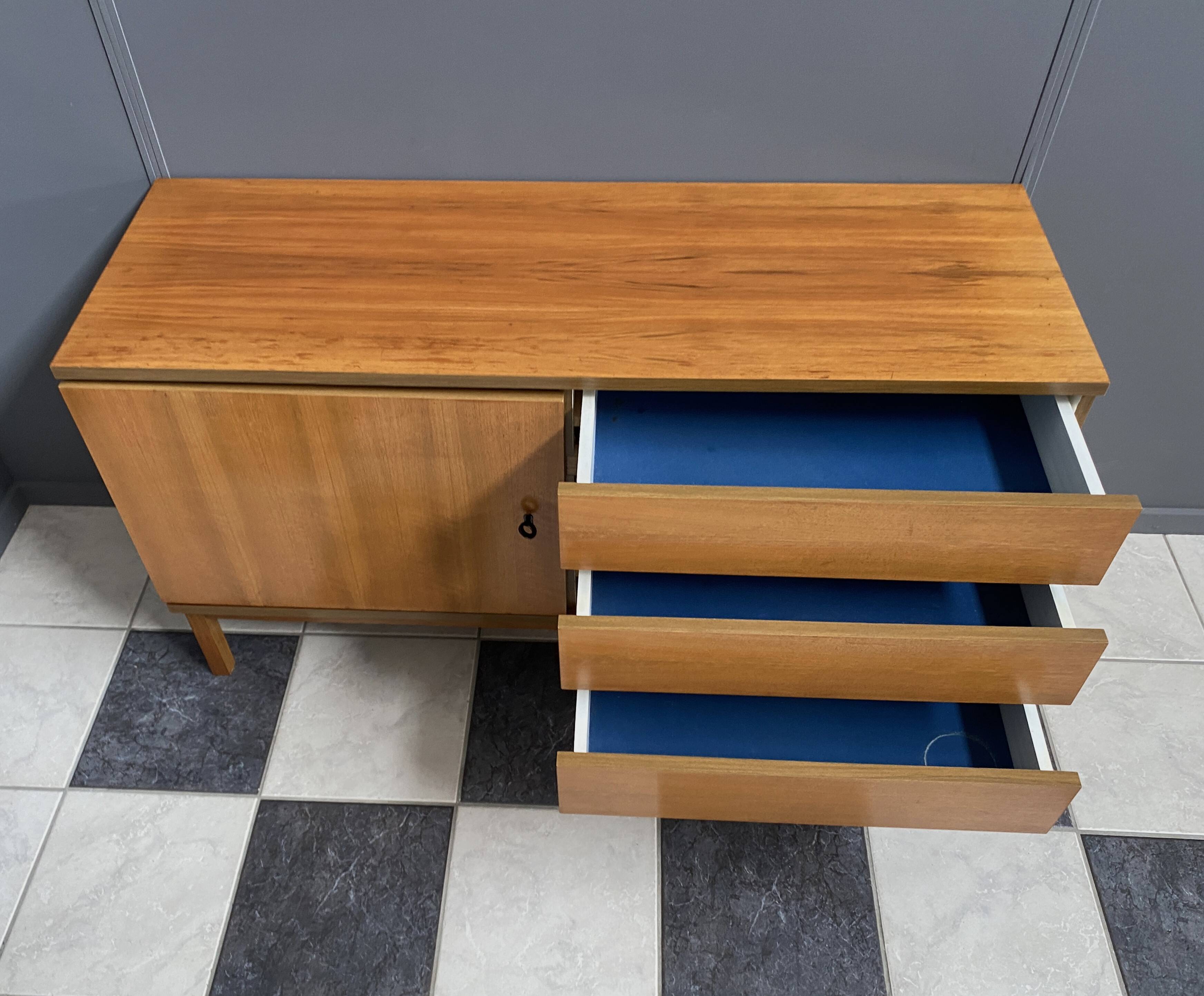 wood sideboard 3 drawers 1 door 1970s