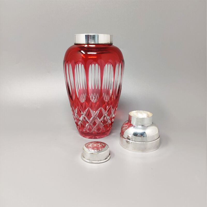 Shaker à cocktail en verre de cristal de bohème rouge des années 1960. fabriqué en italie. attive foto