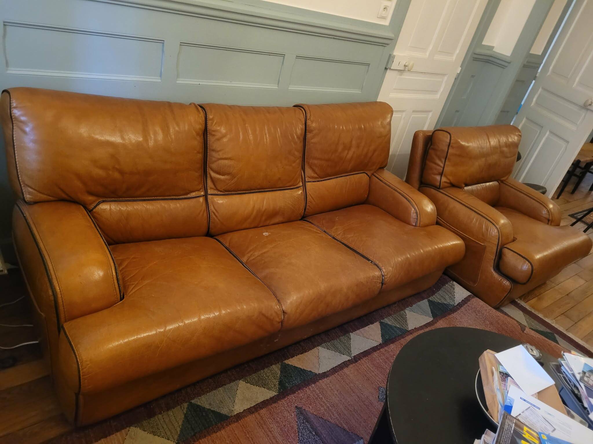 Brown leather sofa