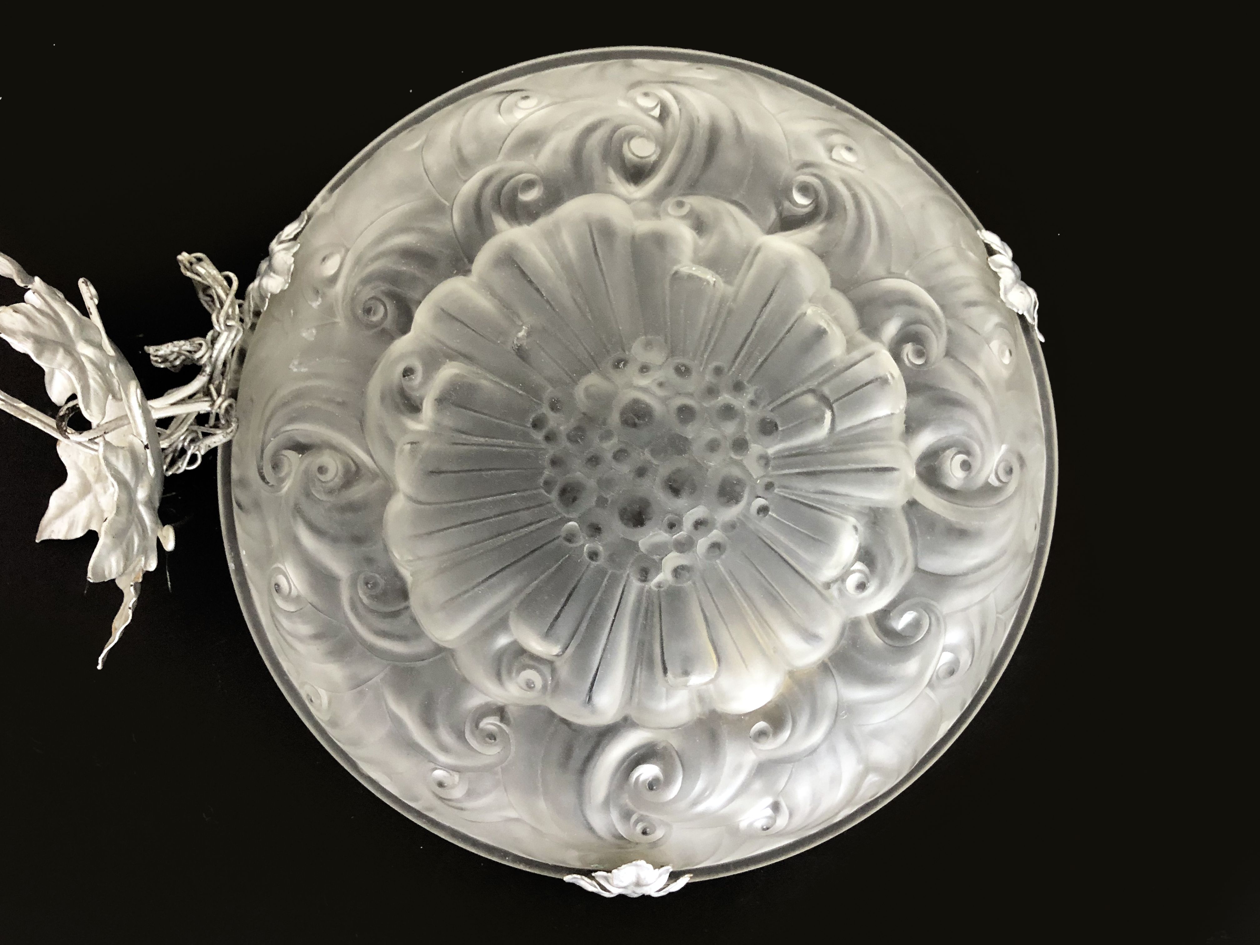 Suspension basin in glass paste Art Deco 1 Fire Sousman Lille with floral motifs