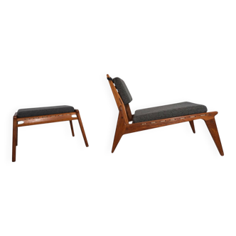 Hunting Chair lounge chair with ottoman by Heinz Heger for PGH Erzgebirgisc