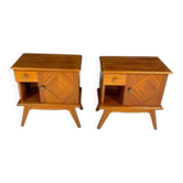 Pair of vintage mid-century modern wooden bedside tables / nightstands, 60 × 54 × 30 cm