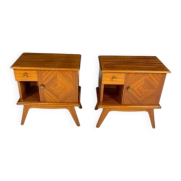 Pair of vintage mid-century modern wooden bedside tables / nightstands, 60 × 54 × 30 cm