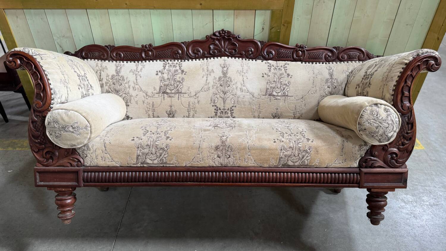 Mahogany wood/fabric bench circa 1900