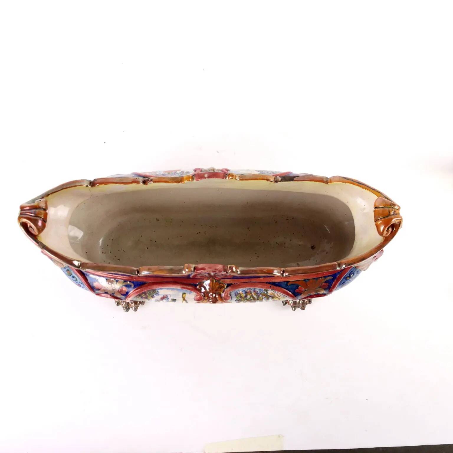 Antique jardinière in majolica Man. Santarelli Gualdo Tadini Italy 1920s