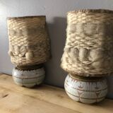 Duo of ceramic wall light wool lampshade