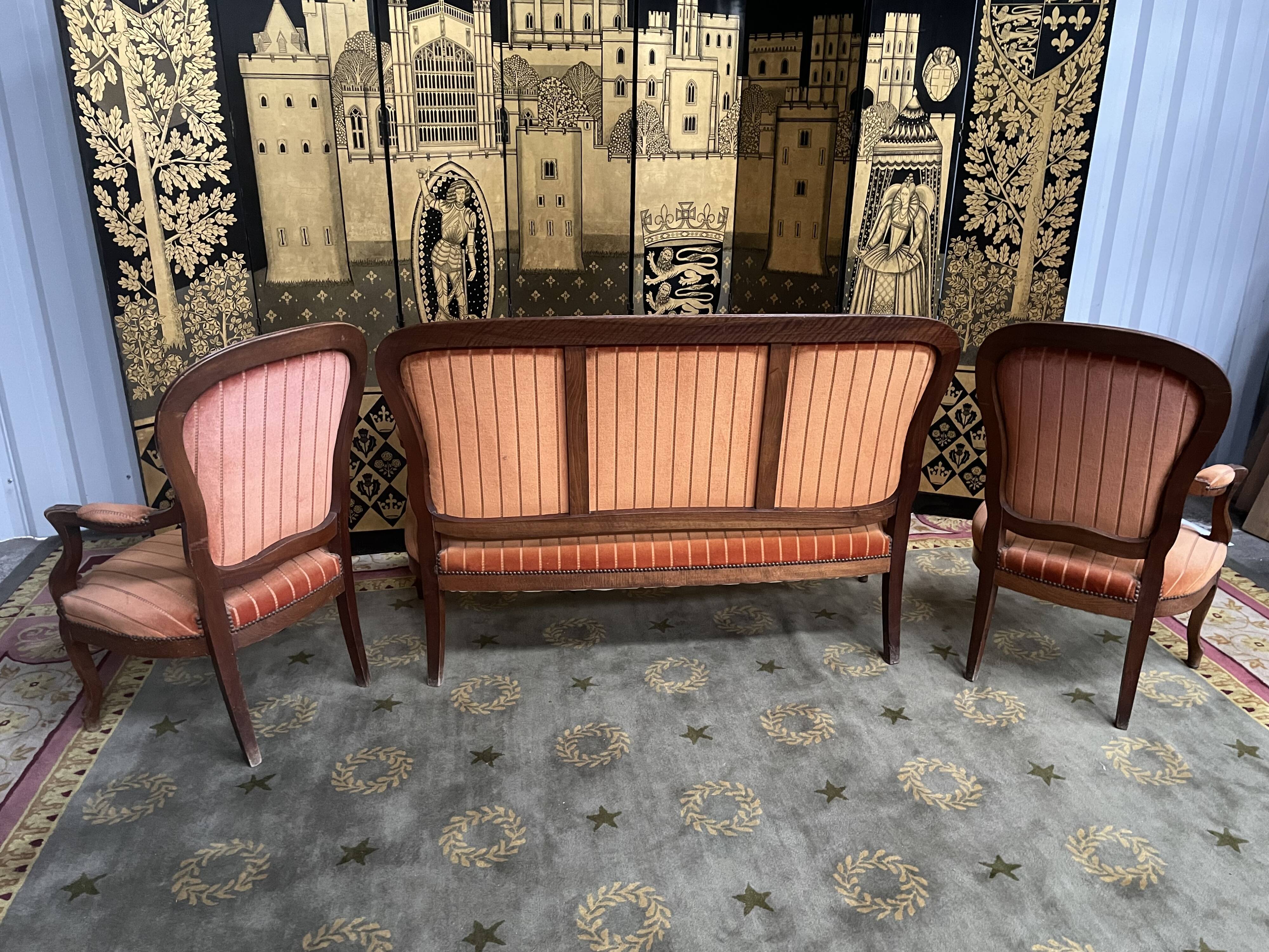 Salon complet Louis Philippe banquette et paire de fauteuils