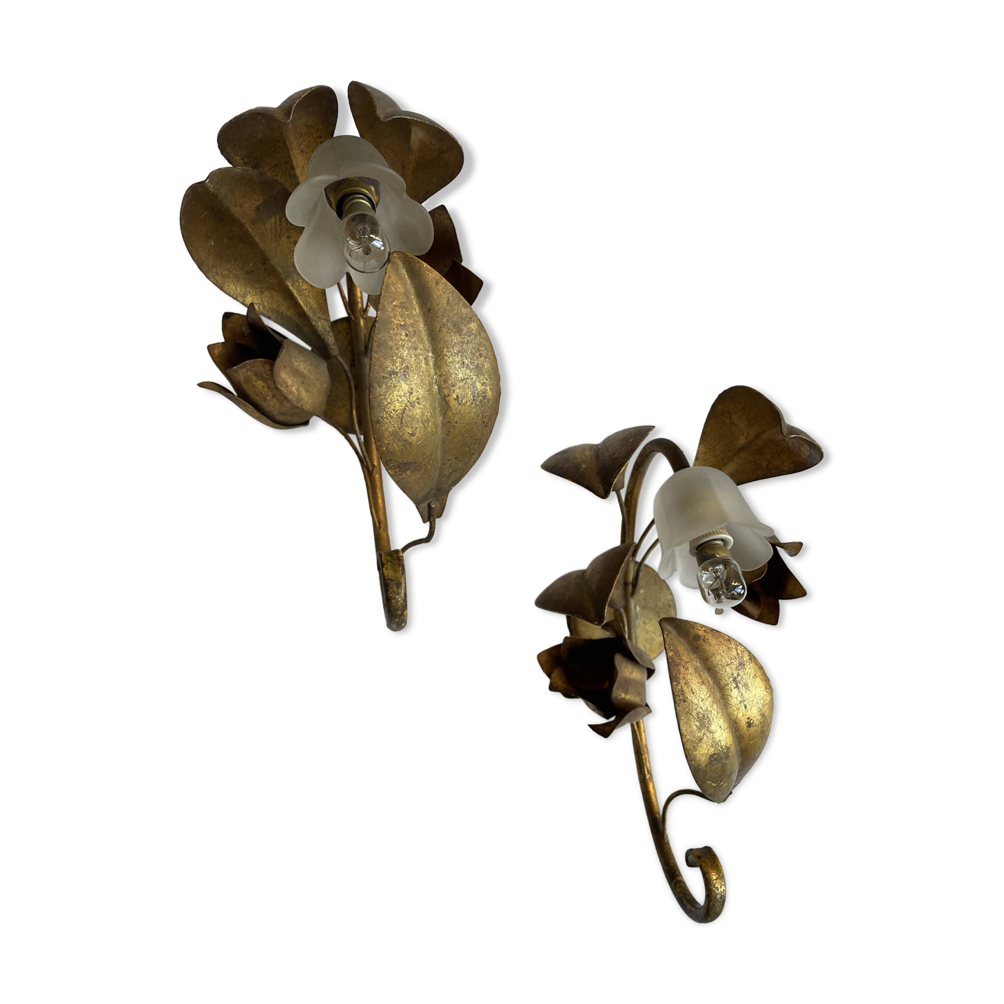 Pair of golden flower wall lights - 20th century