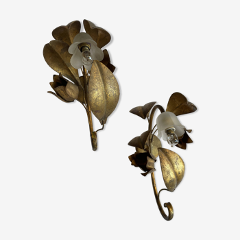 Pair of golden flower appliques - 20th century