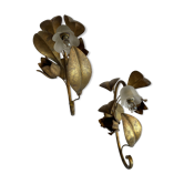 Pair of golden flower wall lights - 20th century