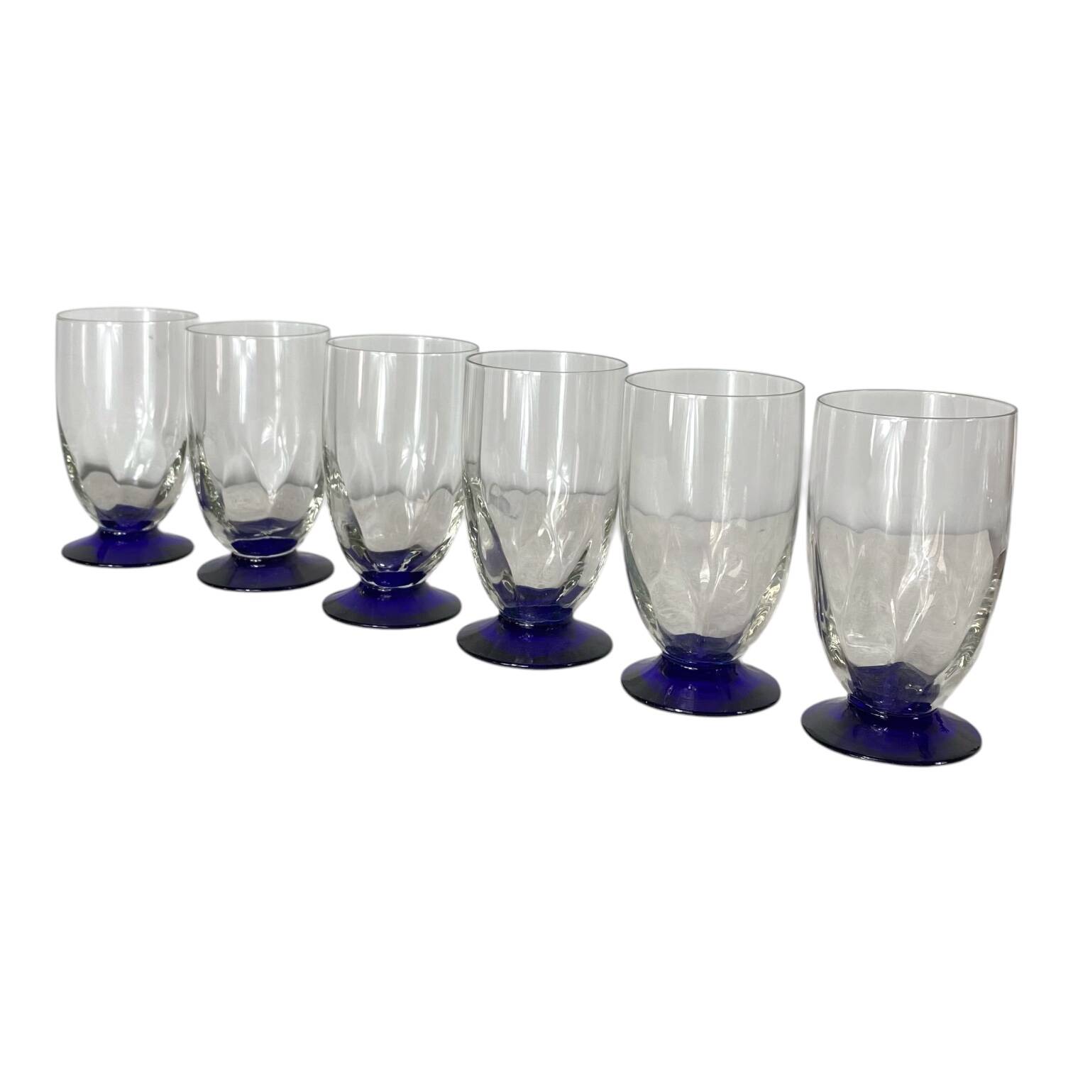 6 Art Deco glasses with blue stems, 16 cl.