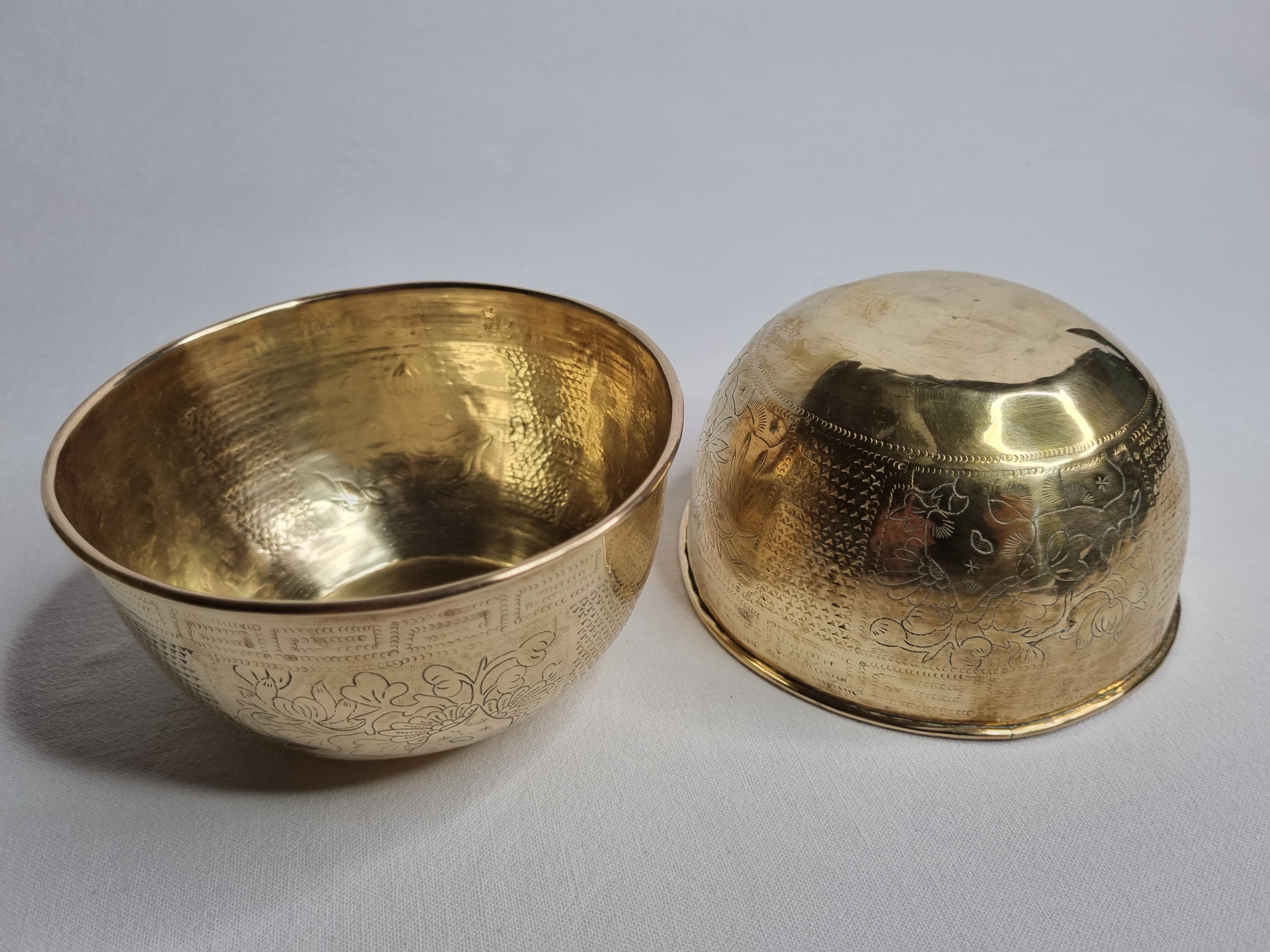 Pair of vintage Indian hammered metal bowls