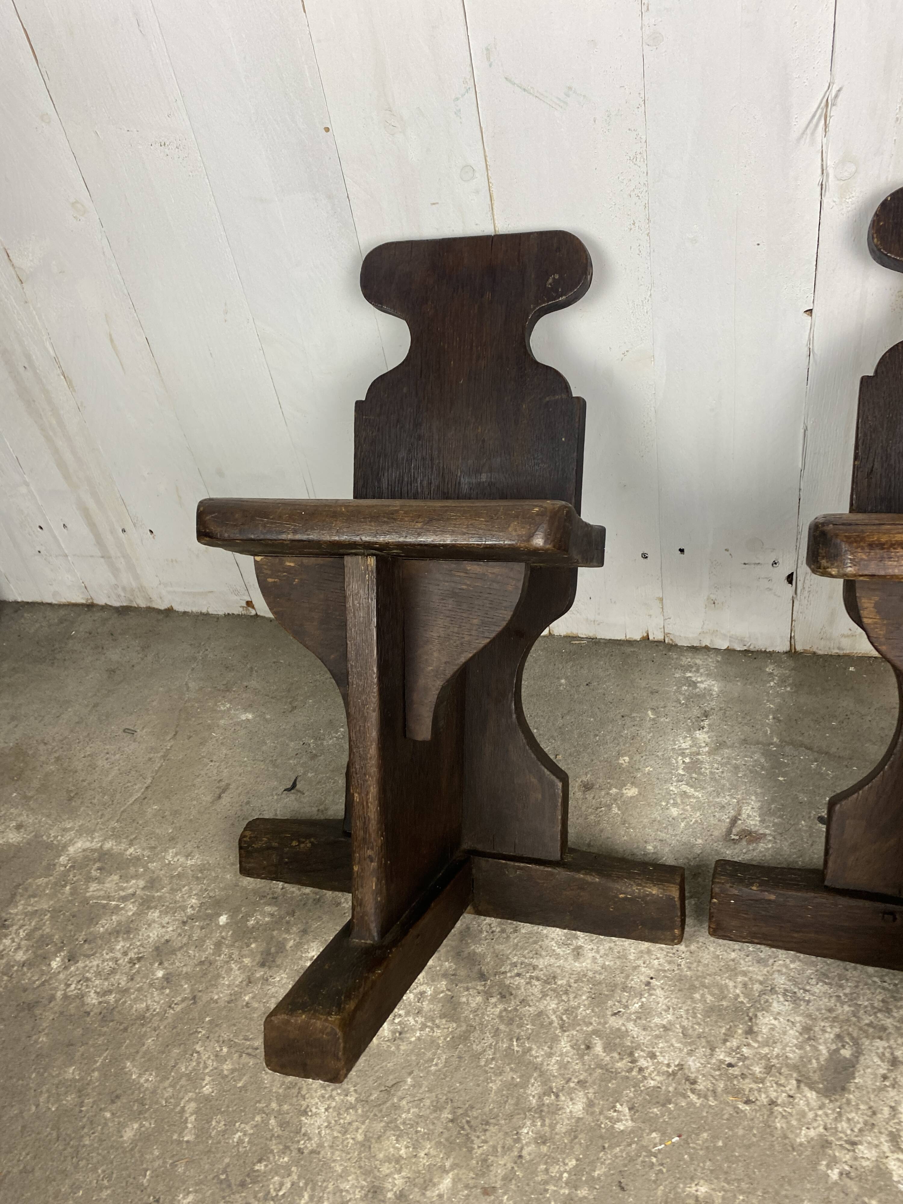 Pair of brutalist oak stools