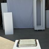 Trio of small rectangular serving dishes white and black Indonesian ceramic 21x16