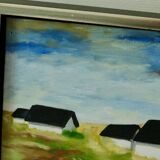 Original Swedish oil on canvas from the mid-century "Houses" - Vintage and framed