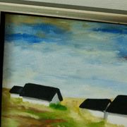 Original Swedish oil on canvas from the mid-century "Houses" - Vintage and framed