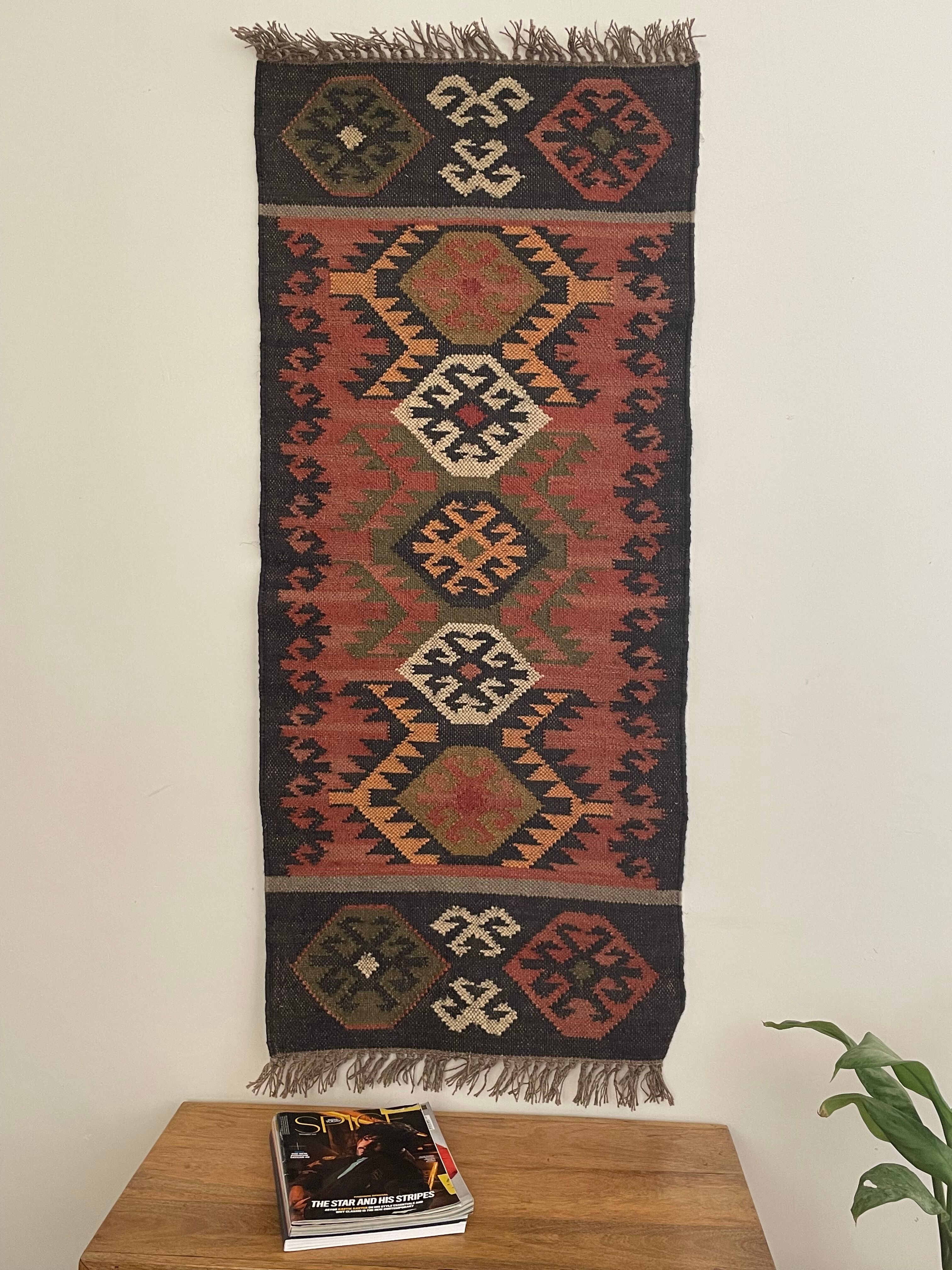 Jute and wool handwoven kilim runner