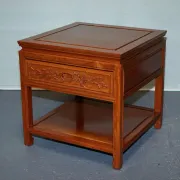 Vintage Oriental Teak Bedside Table with Drawer and Shelf, China