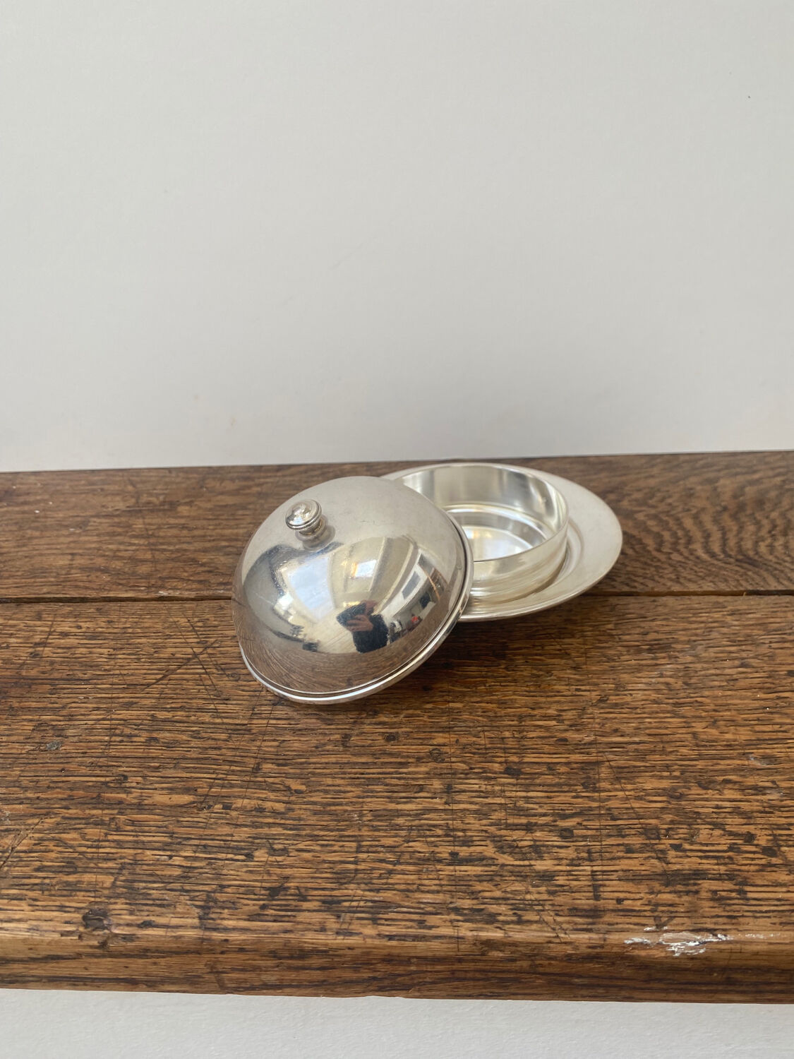 Silver metal butter dish