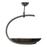 "Les Actuelles" chrome metal arc design pendant light by Lucien Gau, Paris 1960