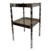 Bedside or side table in chromed steel with green smoked glass from the 70s