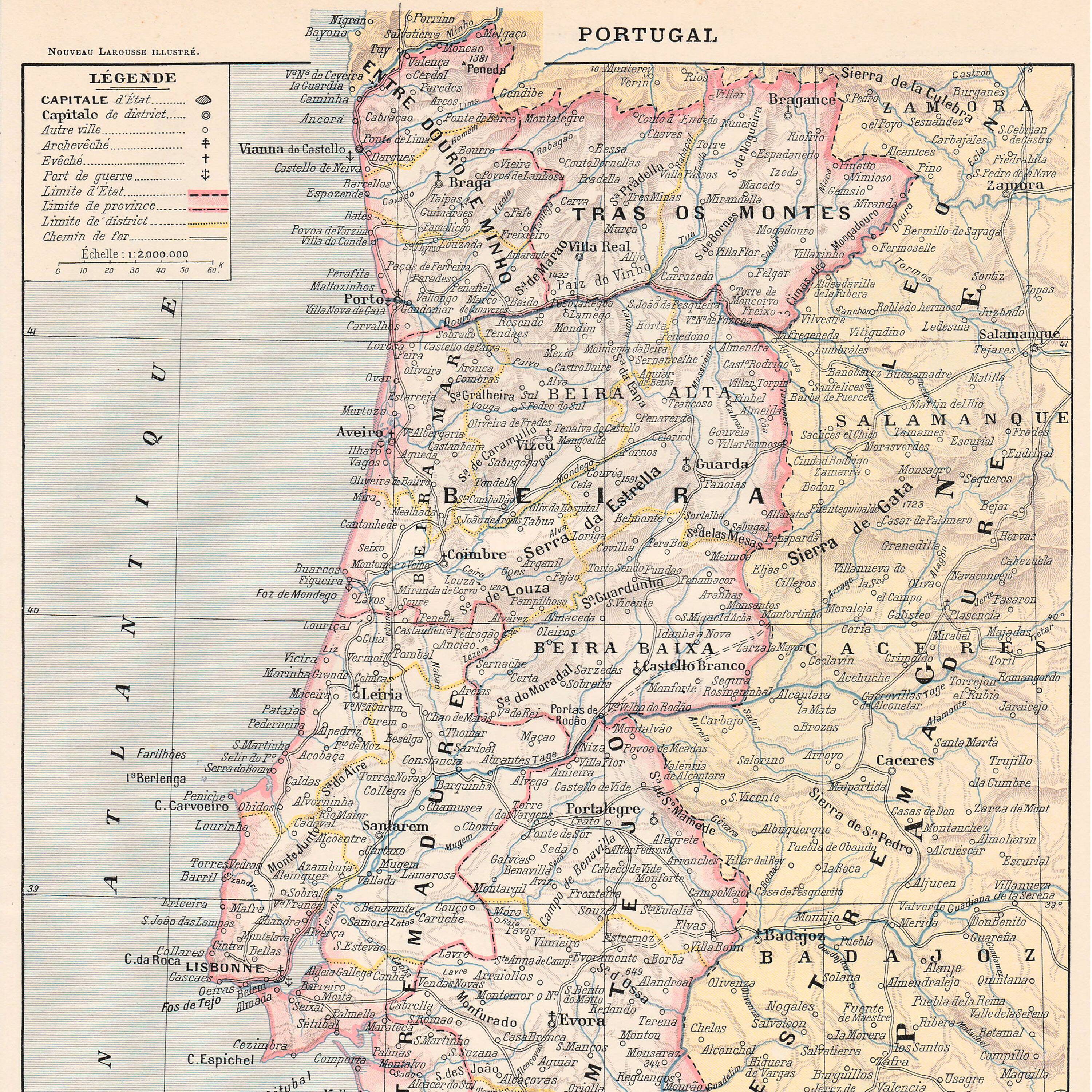 Carte ancienne Portugal fin 19ème