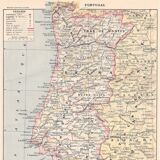 Old map of Portugal, late 19th century