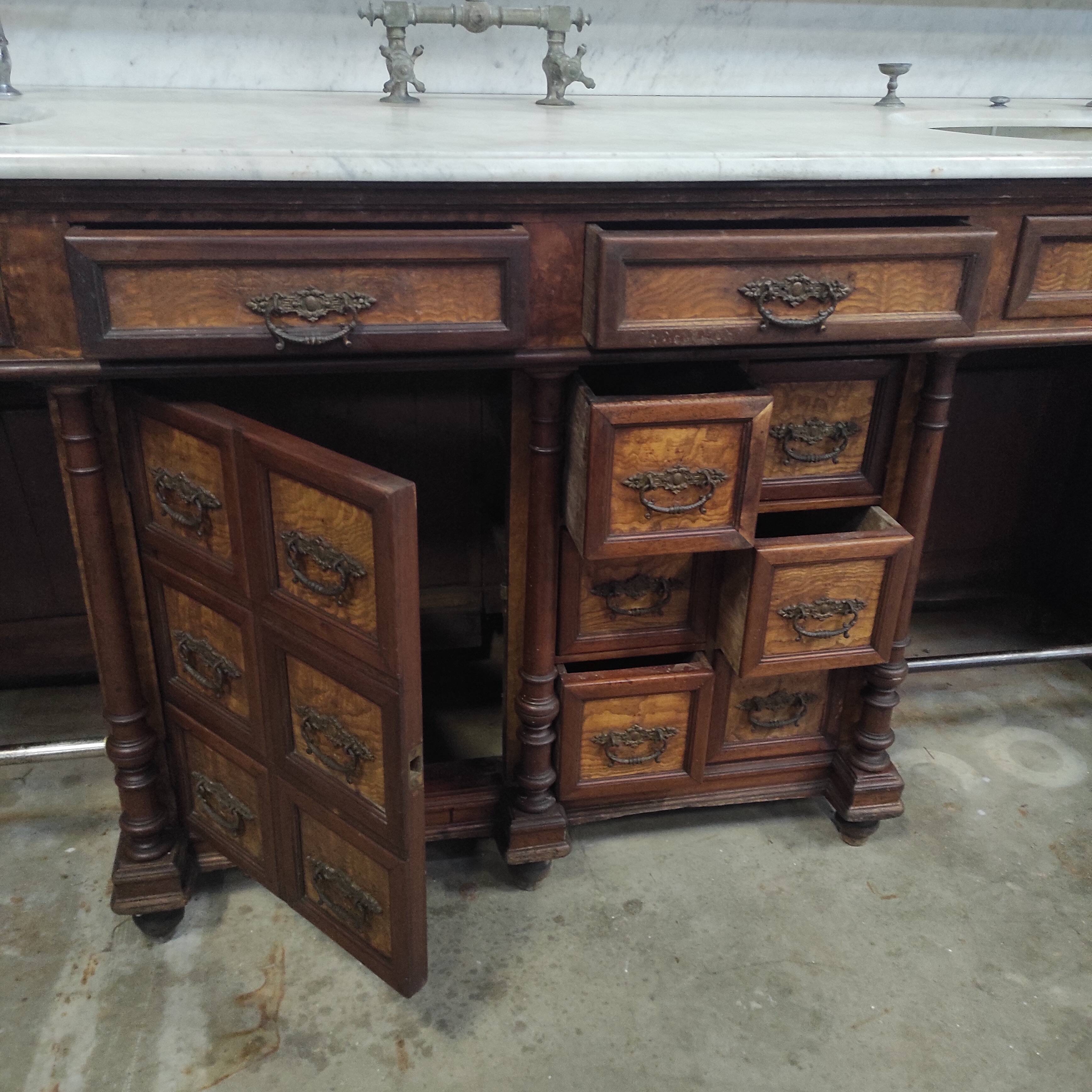 1930s Barber Cabinet | Double Salon Unit with Marble & Mirror