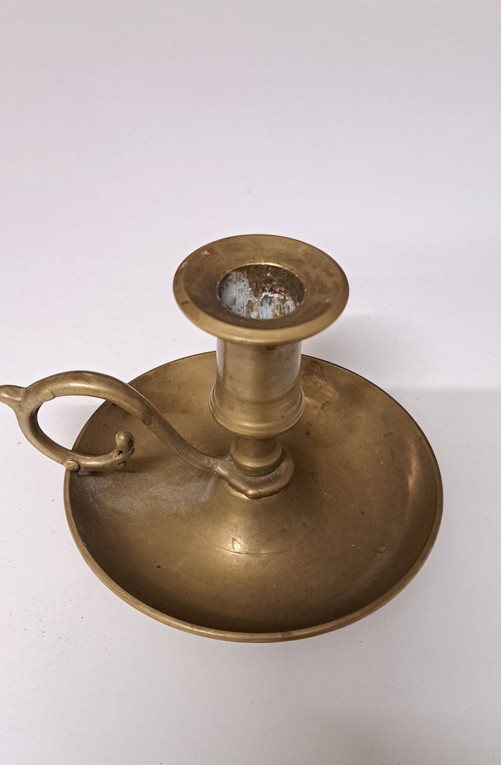 Antique hand candlestick in solid brass - 19th-century Martinet - Country decor C
