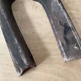 Pair of modernist anthropomorphic fireplace andirons, brutalist log holders 1950s