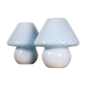 2 Murano Glass Table Lamps, Mushroom Design, baby blue, Swirl, 1970s