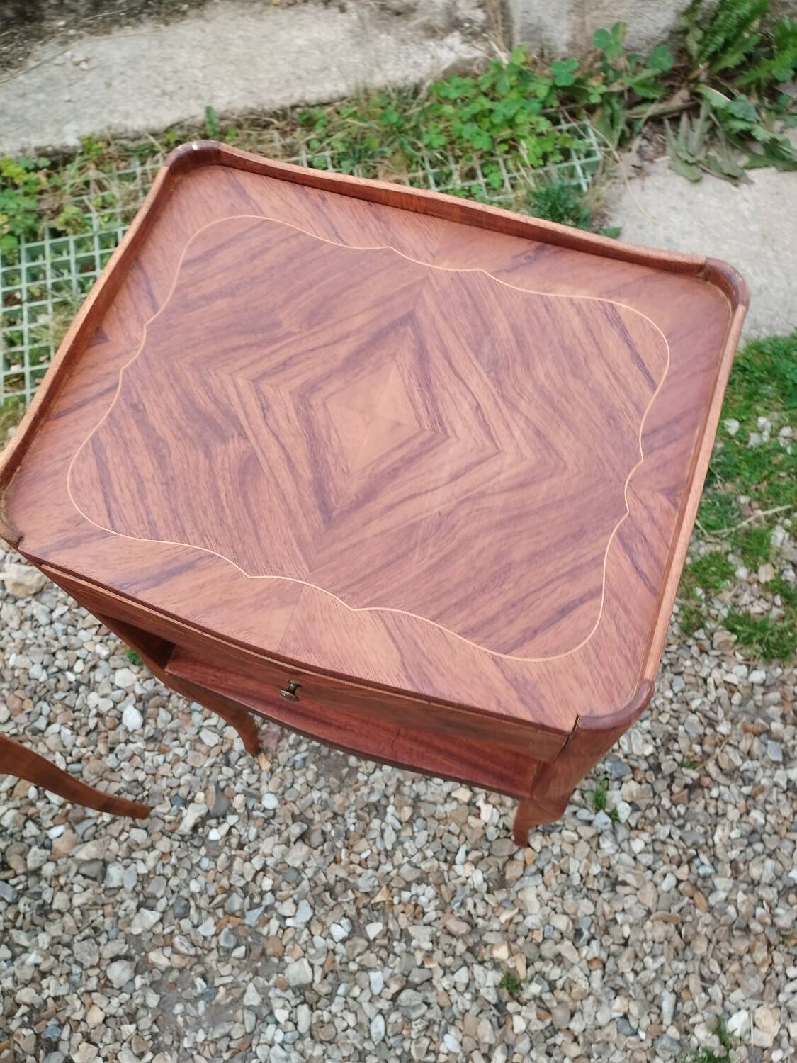 Pair of Louis XVI style marquetry bedside tables