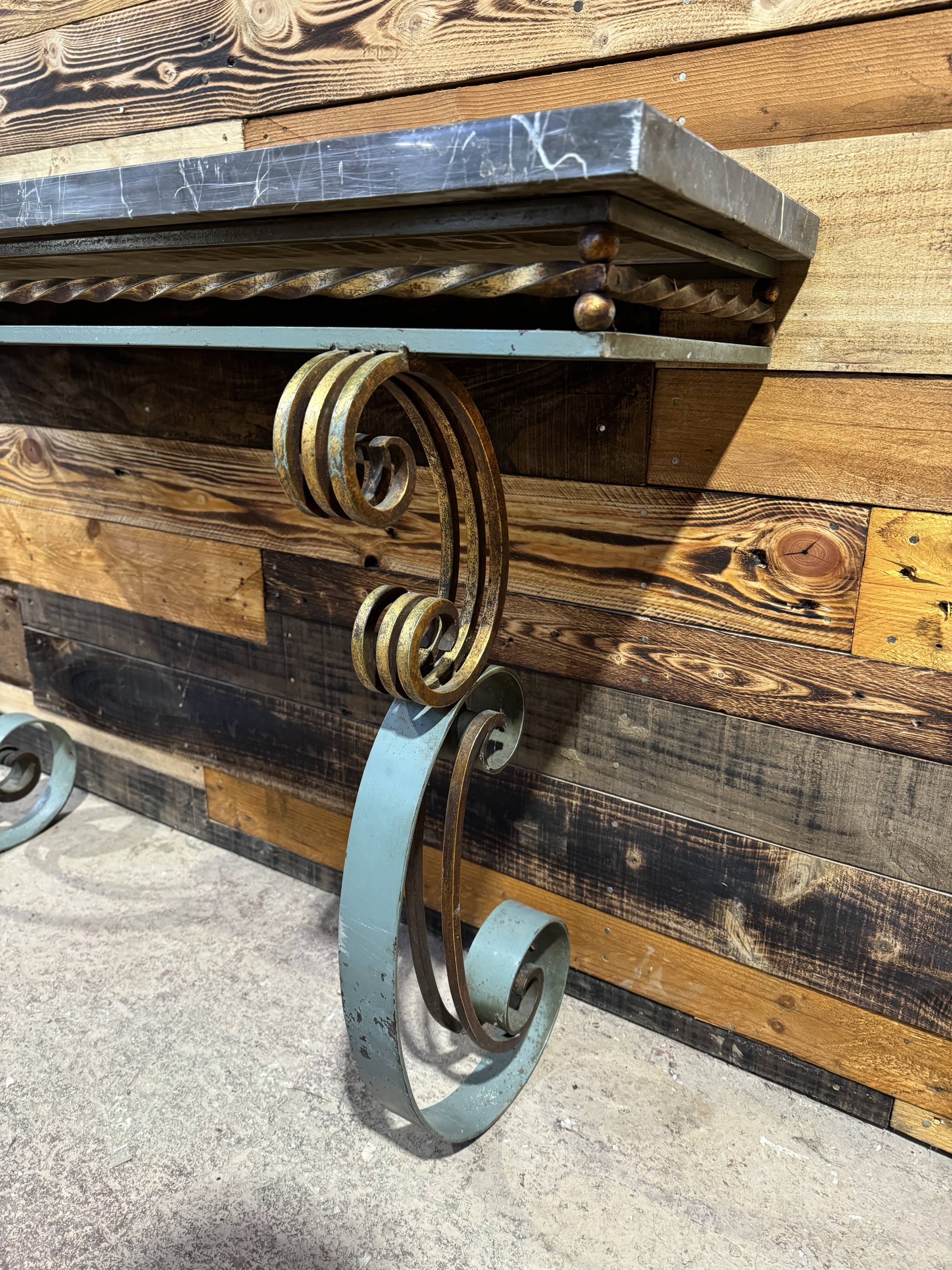 Art Deco marble and wrought iron console