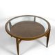 Important modern Scandinavian style coffee table, walnut / glass – c. 1960