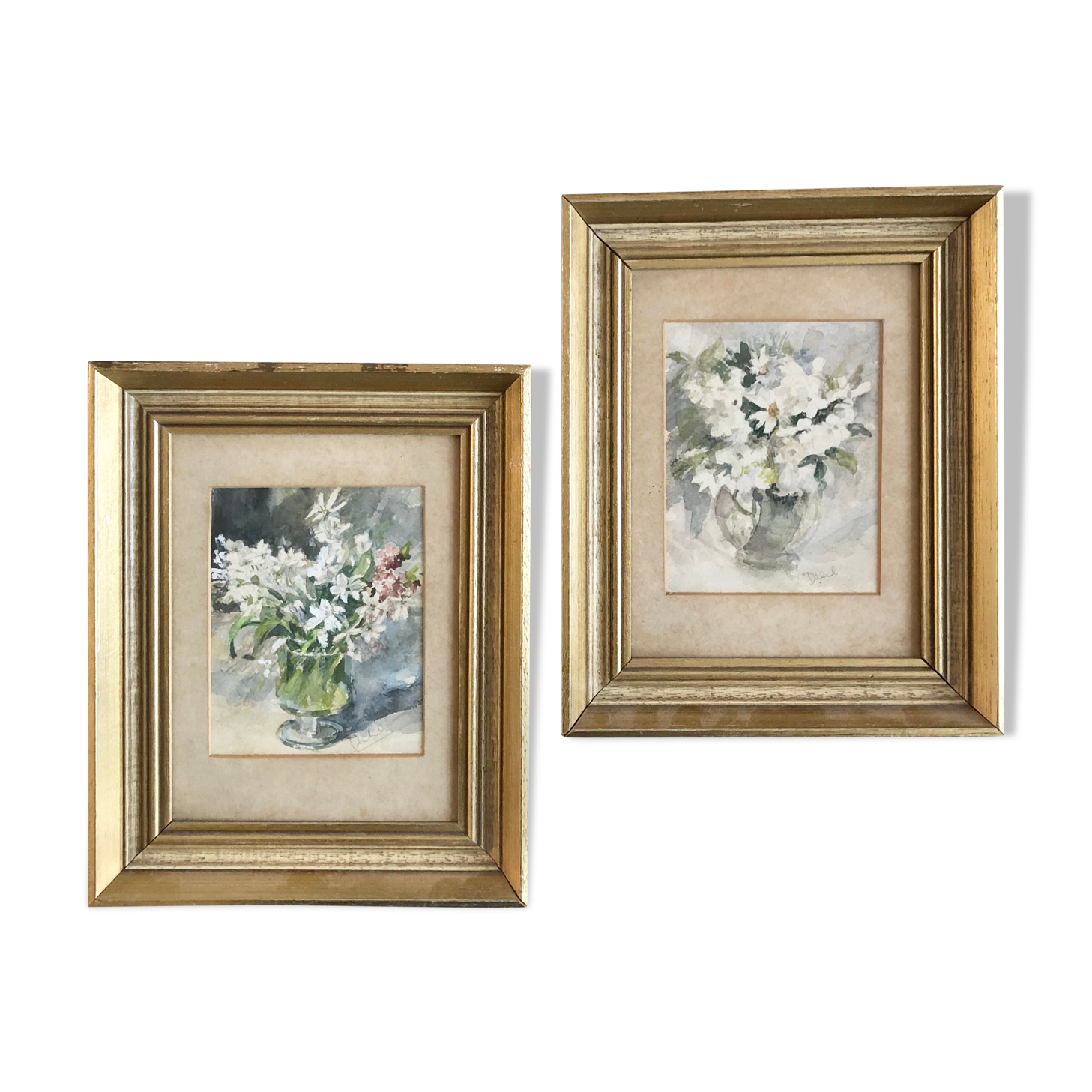 Pair of old English watercolours depicting bouquets of flowers