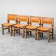 Set de 4 chaises vintage en bois et simili cuir Italie années 70