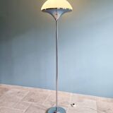 Modernist floor lamp in chromed metal and white satin glass, 1960s