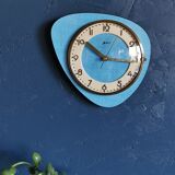 Vintage formica clock asymmetrical silent wall clock "GC celestial blue"