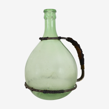 Antique demijhon/ bottle glass with handle structure