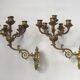 Pair Early 20th Century Rococo Revival Brass 5 Light Candle Wall Sconces