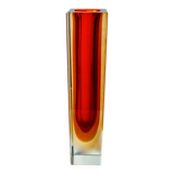 Red and yellow cubic Sommerso vase by Flavio Poli for Seguso, Murano, Italy, 1970