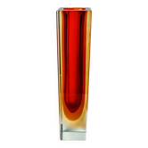 Vase Sommerso cubique rouge et jaune par Flavio Poli pour Seguso, Murano, Italie, 1970