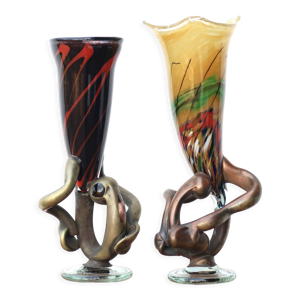 Paire de vases en verre soufflé