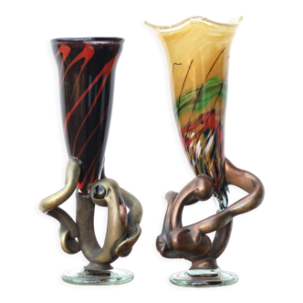 Pair of blown glass vases signed, 90s