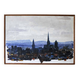 Oil on canvas View of Dijon 1976 Jean-François Devalière