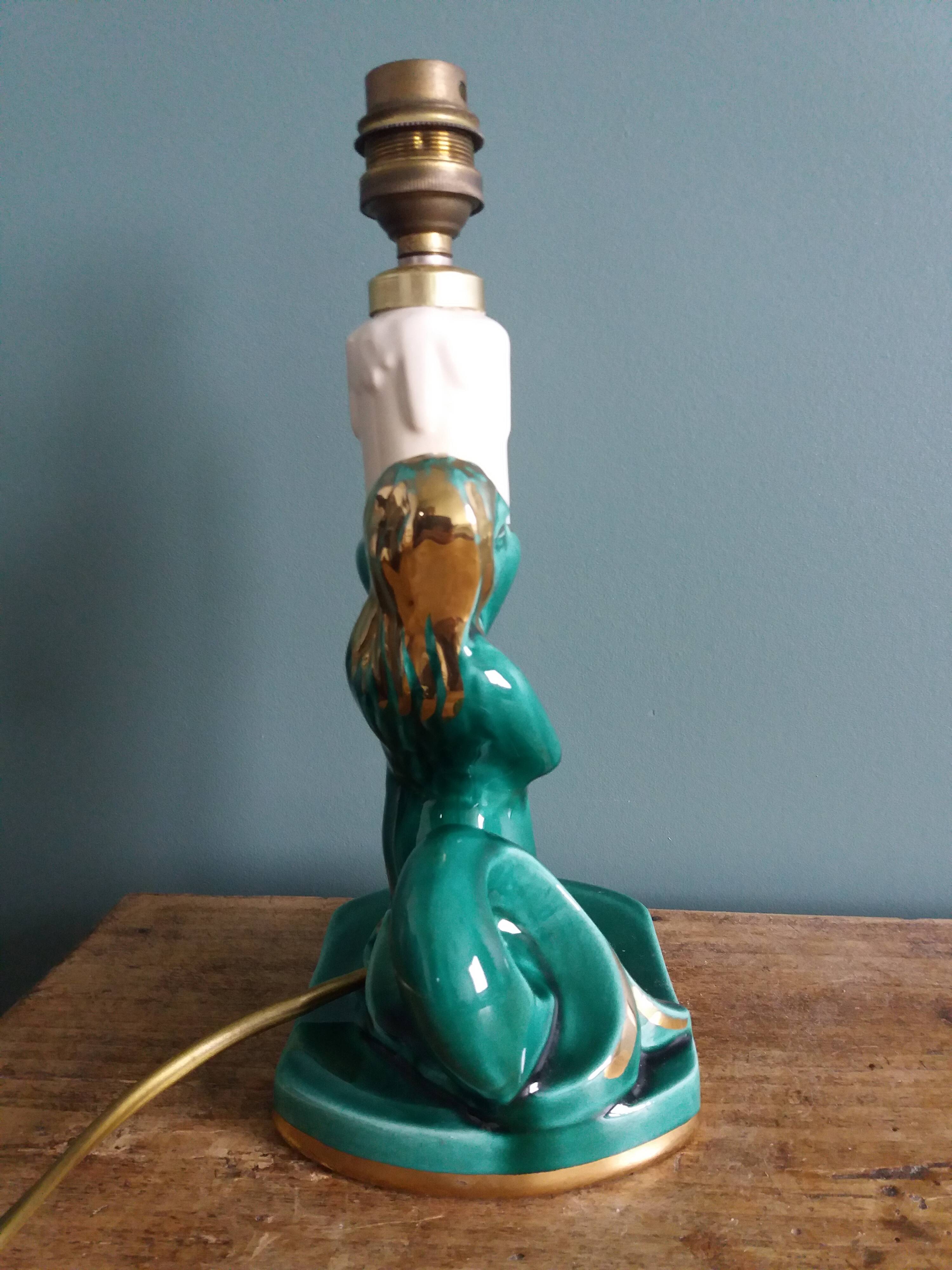 Emerald green mermaid ceramic table lamp